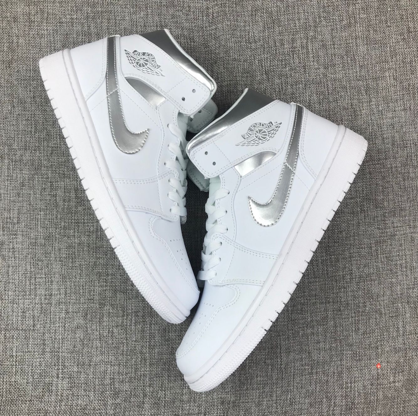 2020 Air Jordan 1 Mid White Silver Shoes for Women - Click Image to Close